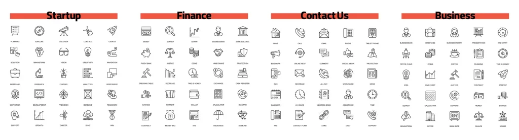 200 آیکن پرکاربرد خطی با موضوعات استارتاپ، امور مالی، ارتباط با ما و تجارت